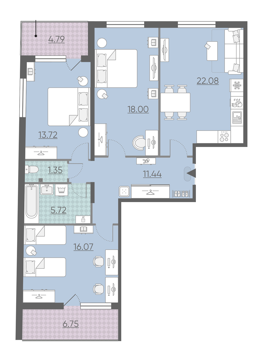 Трехкомнатная квартира в : площадь 94.16 м2 , этаж: 2 – купить в Санкт-Петербурге